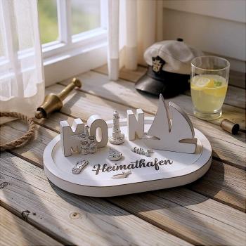 Moin Heimathafen Maritim Dekoteller Set aus Raysin Segelboot Leuchtturm Möwe Buchstaben - Artikel-Nr. 1100038
